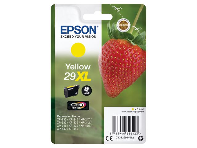 Epson Bläckpatron 29XL, C13T29944012, Strawberry, Claria Home-bläck, gul, singelförpackning, hög kapacitet | Toner och bläck - Bläckpatroner - Bläckpatroner Epson | Kontorsexperten