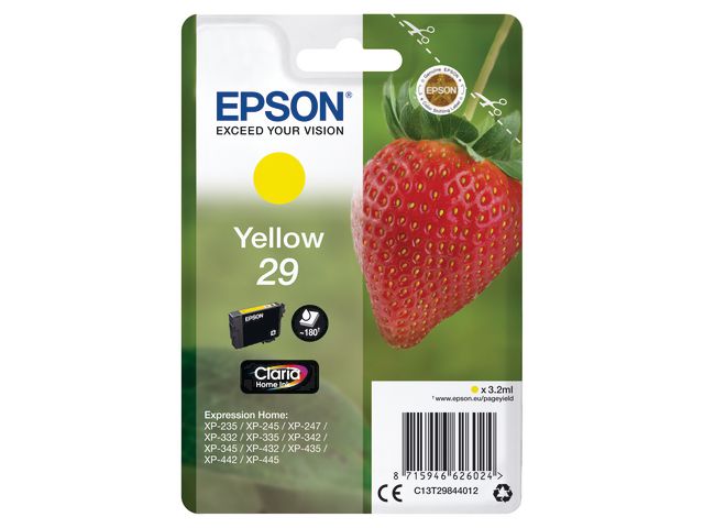 Produktfoto för Epson Bläckpatron 29, C13T29844012, Strawberry, Claria Home-bläck, gul, singelförpackning