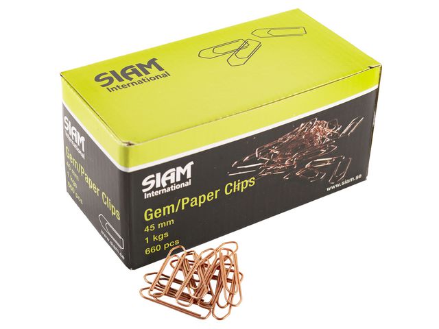 Gem SIAM, kopparbelagda, tåliga och hållbara, 45mm, koppar | Kontorsmaterial - Till skrivbordet - Gem | Kontorsexperten