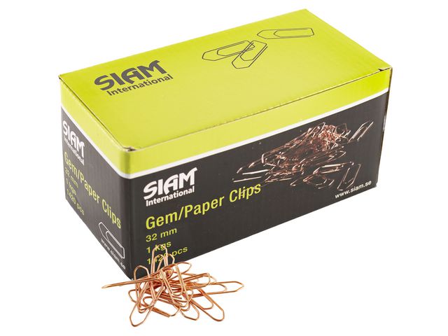 Gem SIAM, kopparbelagda, tåliga och hållbara, 32mm, koppar | Kontorsmaterial - Till skrivbordet - Gem | Kontorsexperten