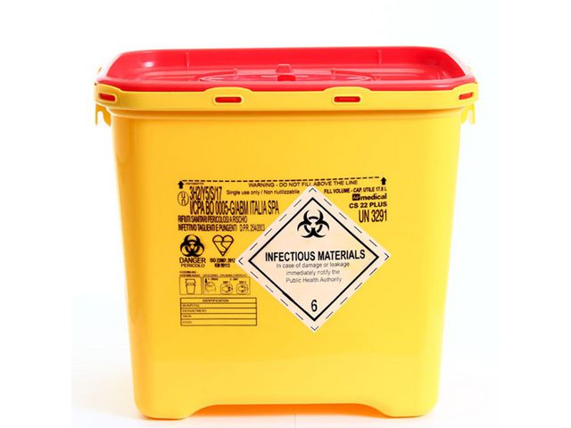 SAN SAC Kanylburk gul med etikett 22L | Sjukvård och omsorg - Inredning - Riskavfallshantering | Kontorsexperten