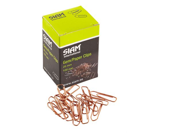 Gem SIAM, kopparbelagda, tåliga och hållbara, 25mm, koppar 100/fp | Kontorsmaterial - Till skrivbordet - Gem | Kontorsexperten