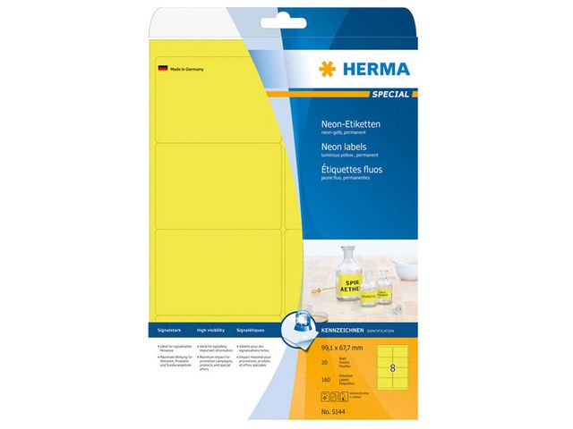 Produktfoto för Herma Etikett 99,1x67,7mm Neon gul