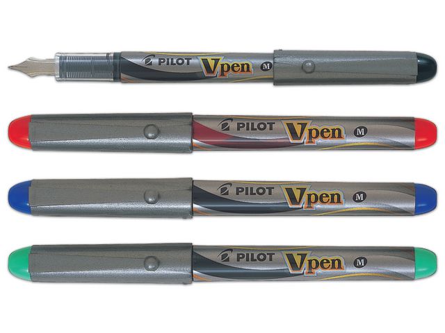 Pilot Reservoarpenna, V-Pen, reservoarpenna, mediumspets, 0,4 mm spets, grå pennkropp, rött bläck | Kontorsmaterial - Pennor - Reservoarpennor | Kontorsexperten