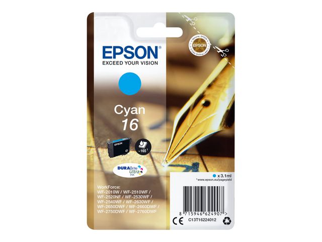 Epson Bläckpatron C13T16224012 Cyan | Toner och bläck - Bläckpatroner - Bläckpatroner Epson | Kontorsexperten