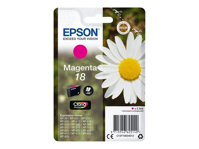 Epson Bläckpatron C13T18034012 Magenta | Toner och bläck - Bläckpatroner - Bläckpatroner Epson | Kontorsexperten