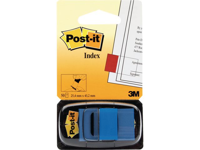 Post-it® Indexflikar, medium, 25,4 x 43,2 mm, blå, 50-pack med hållare, 680-2 | Kontorsmaterial - Indexflikar och märkflikar - Indexflikar i plast | Kontorsexperten