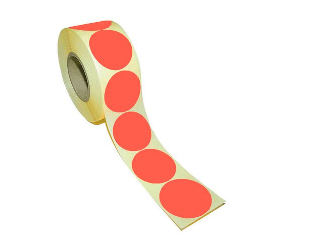 Etikett rund 40mm neonröd 500/rl | Emballage och lagerutrustning - Etiketter och godsmärkning - Märk- och färgsignalsetiketter | Kontorsexperten