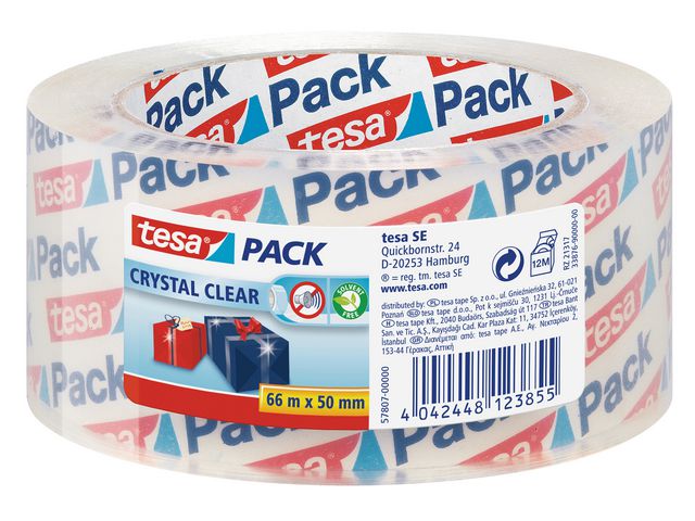 Produktfoto för tesa® Packtejp Crystal Clear 50mmx66m klar