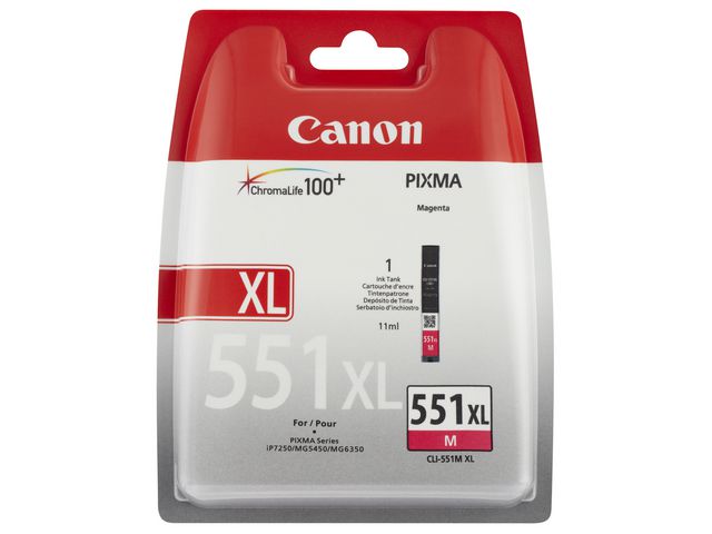 Canon Bläckpatron, PIXMA PGI-551XL M, 6445B001, ChromaLife100+, magenta, singelförpackning, hög kapacitet | Toner och bläck - Bläckpatroner - Bläckpatroner Canon | Kontorsexperten