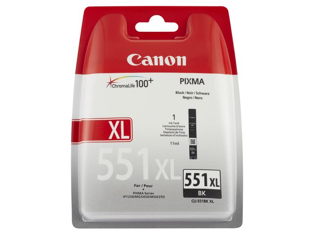 Canon Bläckpatron, PIXMA CLI-551XL BK, 6443B001, ChromaLife100+, svart, singelförpackning, hög kapacitet | Toner och bläck - Bläckpatroner - Bläckpatroner Canon | Kontorsexperten