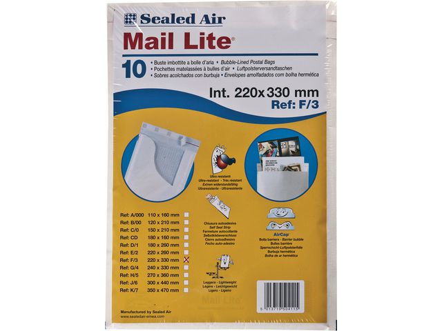Mail Lite® Bubbelpåse F/3 220x330mm remsa 10/fp | Emballage och lagerutrustning - Kuvert och postemballage - Bubbelpåsar | Kontorsexperten