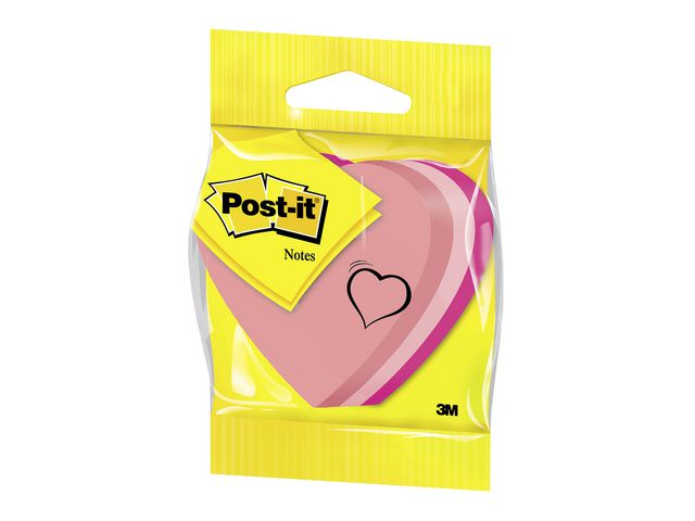 Post-it® Sticky-notislappar, 70 x 70 mm, hjärtformade, rosa, 225 blad, 2007-H | Kontorsmaterial - Notes och Post-It - Notes - Färgade | Kontorsexperten