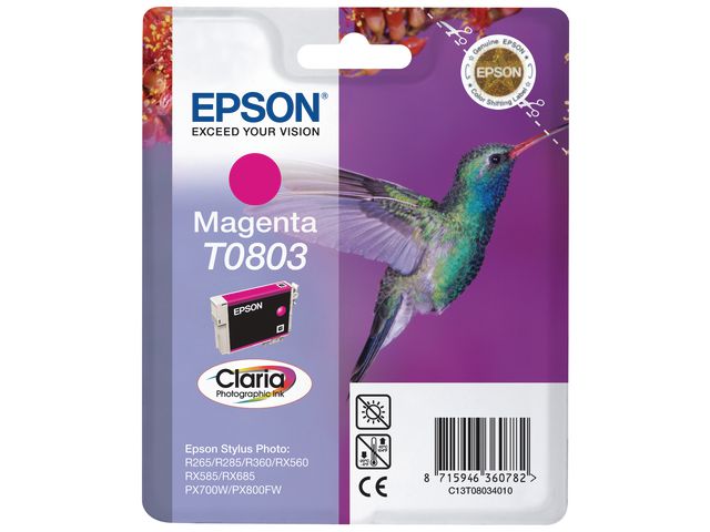 Epson Bläckpatron T0803, C13T08034010, Hummingbird, Claria Photographic-bläck, magenta, singelförpackning | Toner och bläck - Bläckpatroner - Bläckpatroner Epson | Kontorsexperten