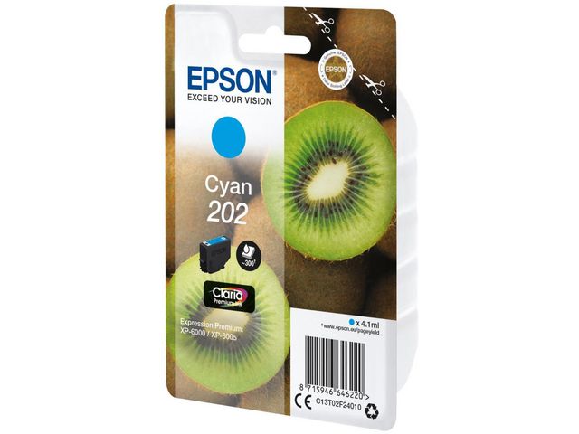 Epson Bläckpatron 202, Kiwi, Claria Premium, cyan, singelförpackning, C13T02F24010 | Toner och bläck - Bläckpatroner - Bläckpatroner Epson | Kontorsexperten