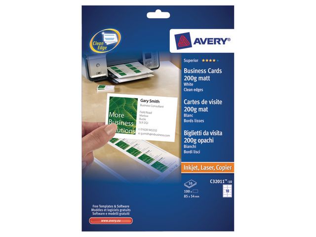 AVERY Visitkort matt 200g 85x54mm 100/fp | Kontorsmaterial - Till skrivbordet - Visitkortsetiketter | Kontorsexperten