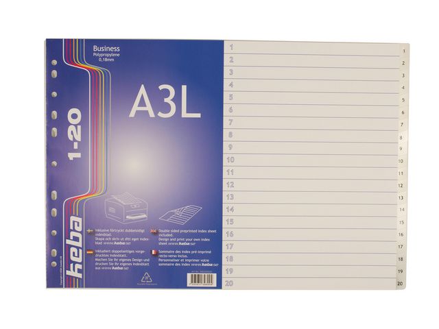 KEBA Plastregister Business LA3 0,18mm PP 1-20 flikar | Kontorsmaterial - Pärmar och register - Plastregister - Tryckta | Kontorsexperten