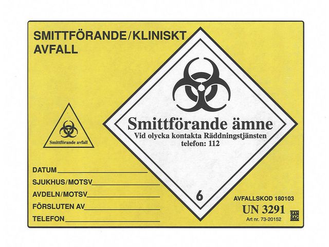 Etikett UN3291 gul 100/fp | Sjukvård och omsorg - Inredning - Riskavfallshantering | Kontorsexperten