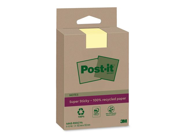 POST-IT Notes POST-IT SS rec linjerad 102x152mm gul 4/fp | Kontorsmaterial - Notes och Post-It - Notes - Extra sticky | Kontorsexperten
