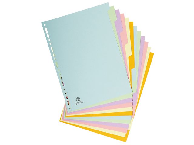 Exacompta Tom avdelare, Presspan, 12 delar, A4, pastell | Kontorsmaterial - Pärmar och register - Pappersregister | Kontorsexperten