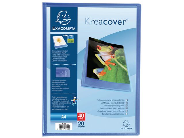 Exacompta Demobok, Kreacover® A4, 20 fickor, anpassningsbar framsida, halvhård återvunnen polypropen, blå | Kontorsmaterial - Pärmar och register - Demopärmar och demoböcker | Kontorsexperten