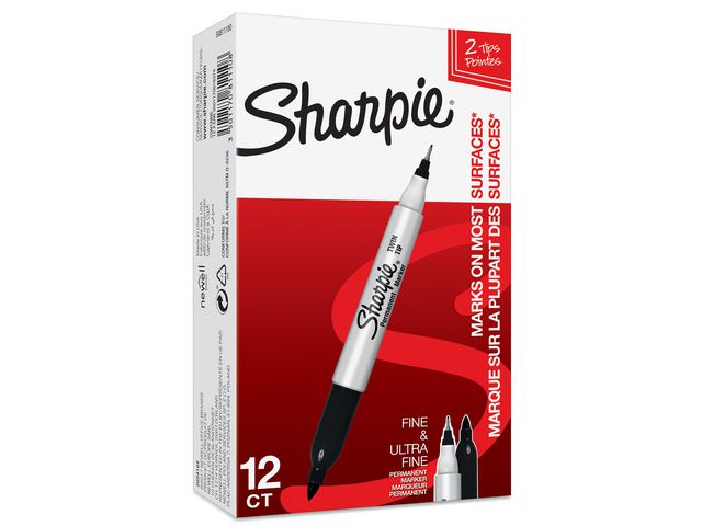 Märkpenna SHARPIE Twin Tip svart 12/fp | Kontorsmaterial - Pennor - Märkpennor - Rund spets | Kontorsexperten