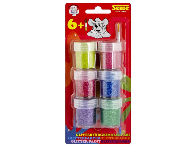 Sense Glitterfärger, 6-pack, pensel, olika färger 6/fp | Skola och förskola - Målarfärg och tillbehör - Specialfärg | Kontorsexperten