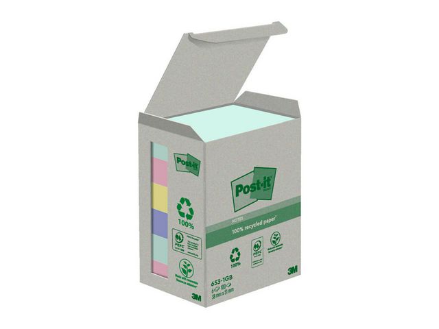 POST-IT Notes 100% recycled 38x51mm sorterade färger 6/fp | Kontorsmaterial - Notes och Post-It - Notes - Färgade | Kontorsexperten