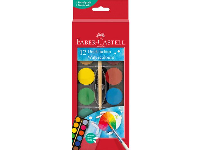 FABER-CASTELL Vattenfärg 12 färger inkl pensel | Skola och förskola - Målarfärg och tillbehör - Färgblock | Kontorsexperten