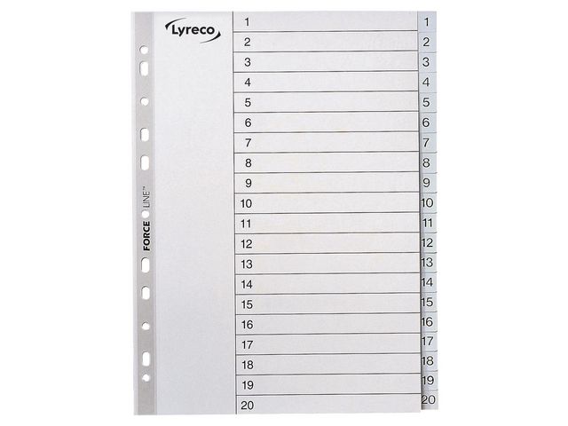 Lyreco Plastregister A4 PP 1-20 grå med svart text | Kontorsmaterial - Pärmar och register - Plastregister - Tryckta | Kontorsexperten