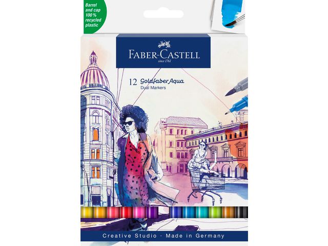 Faber-Castell Fiberpenna Goldfaber Aqua Dual 12/fp | Skola och förskola - Pennor och tillbehör - Fiberpennor - Dubbelspets | Kontorsexperten