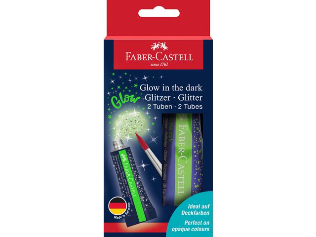 Faber-Castell Glitterfärg Glow inthe dark 2x12ml | Skola och förskola - Pennor och tillbehör - Fiberpennor - Special | Kontorsexperten