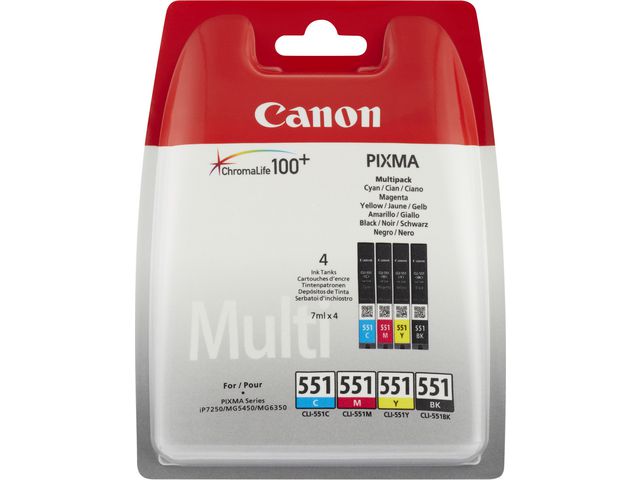 Canon Bläckpatron, PIXMA CLI-551, 6509B009, ChromaLife100+, svart, cyan, magenta, gul, multiförpackning