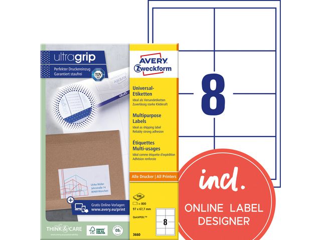 AVERY Etikett 97x67,7mm 800/fp | Emballage och lagerutrustning - Etiketter och godsmärkning - Multifunktionsetiketter | Kontorsexperten