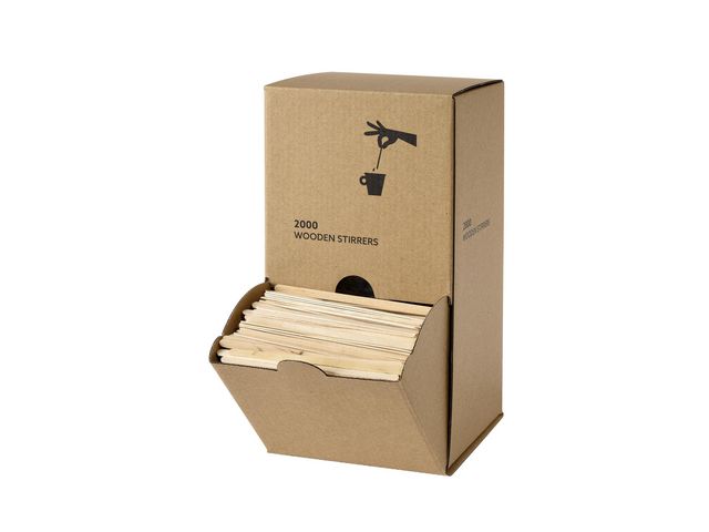 BioPak Omrörare Trä dispenser box 11cm 2000/fp | Kök och servering - Engångsartiklar - Engångsbestick | Kontorsexperten