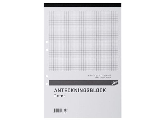 Anteckningsblock A4 100 bl rut hål perf | Kontorsmaterial - Block och anteckningsböcker - Anteckningsblock | Kontorsexperten