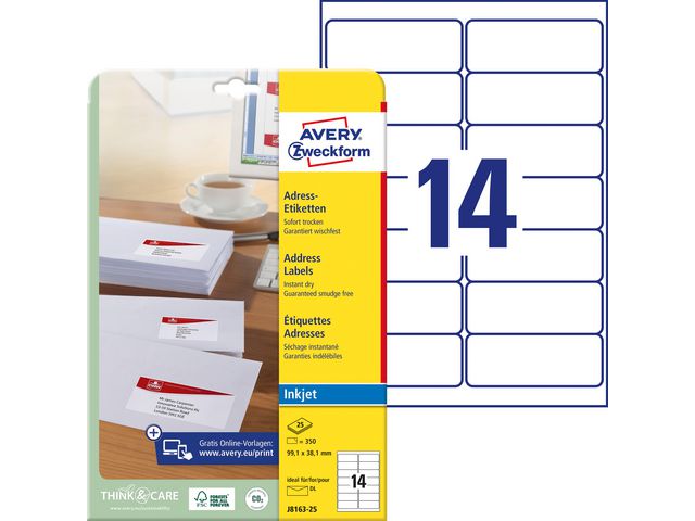 Produktfoto för Avery Etikett QuickDRY 99,1x38,1mm