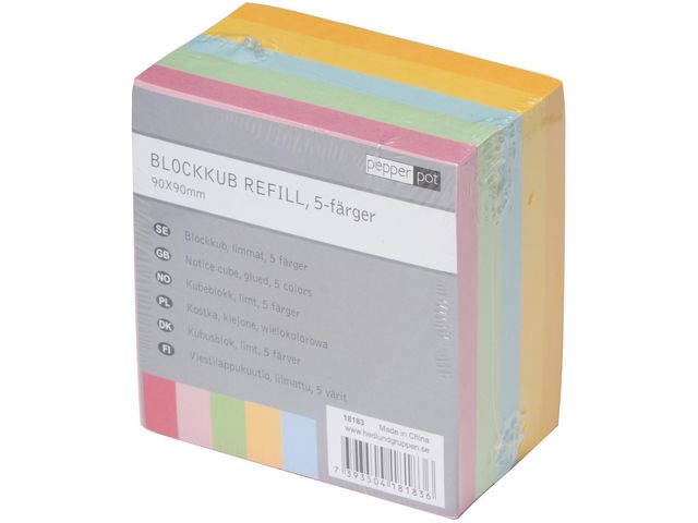 pepper pot Blockkub Refill 90x90mm 500 ark fem färger | Kontorsmaterial - Block och anteckningsböcker - Blockkuber | Kontorsexperten