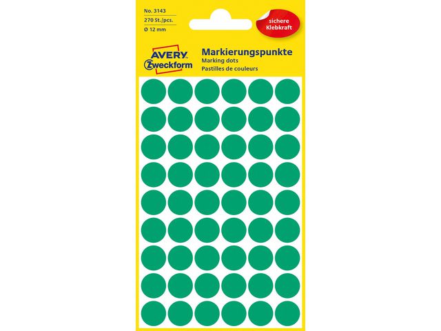 Produktfoto för Avery Färgkodningsprickar ø12 mm grön