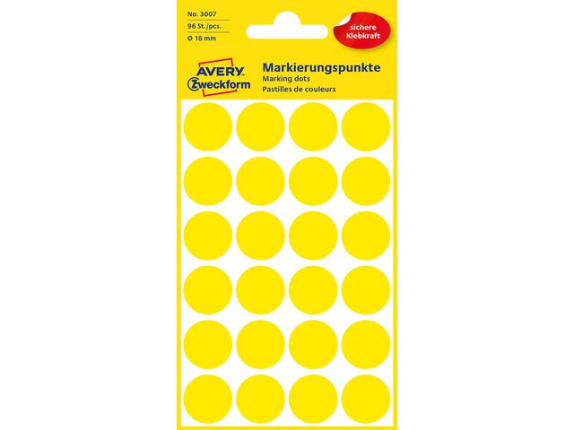 Produktfoto för Avery Färgkodningsprick ø18mm gul