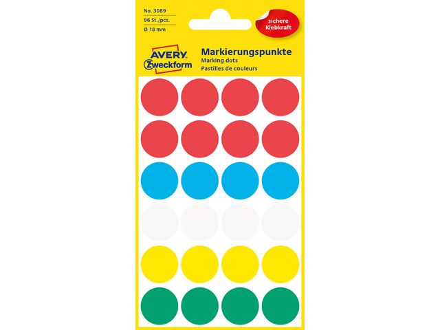 Produktfoto för Avery Färgkodningsprickar ø18mm färgmix