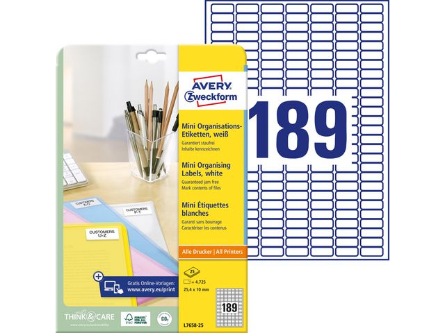 AVERY Etikett mini 25,4x10mm 4725/fp | Emballage och lagerutrustning - Etiketter och godsmärkning - Specialetiketter | Kontorsexperten