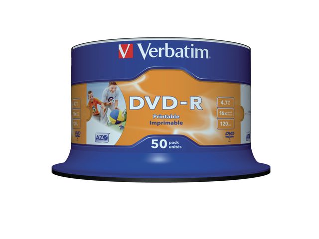 Verbatim DVD-R 4.7GB Printable 50/fp | Datorprodukter - Lagring - DVD-skivor | Kontorsexperten