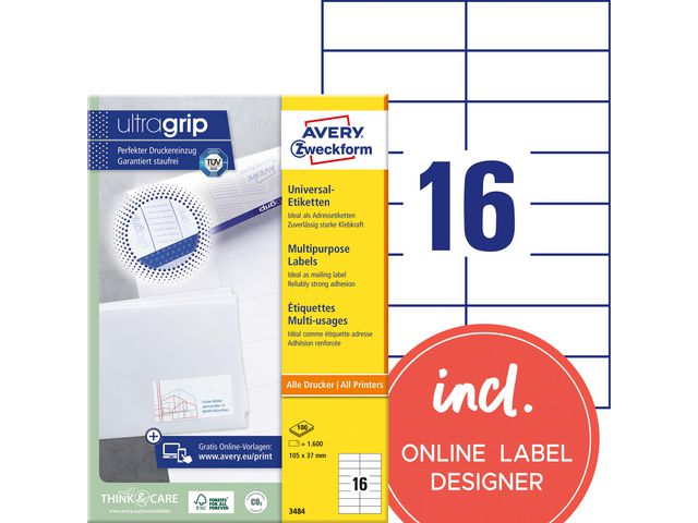 AVERY Etikett 105x37mm 3520/fp | Emballage och lagerutrustning - Etiketter och godsmärkning - Multifunktionsetiketter | Kontorsexperten