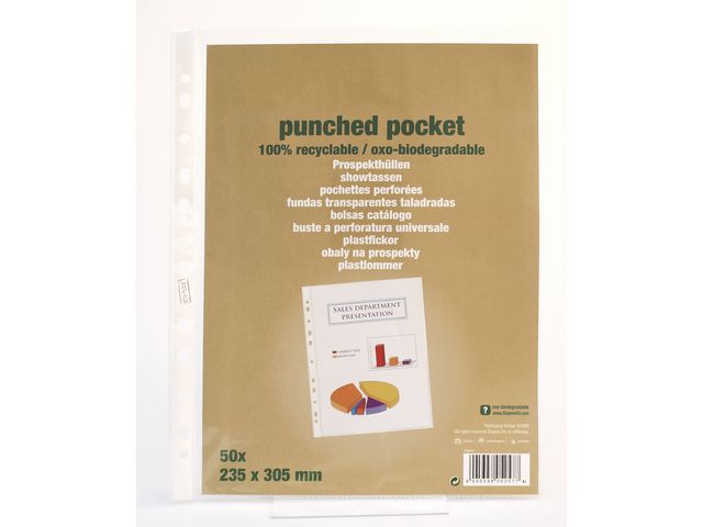 Plastficka A4 stansad 60&nbsp,mikrometer PP jämn 11 hål transparent 50/fp | Kontorsmaterial - Mappar och plastfickor - Plastfickor - Öppen överkant | Kontorsexperten