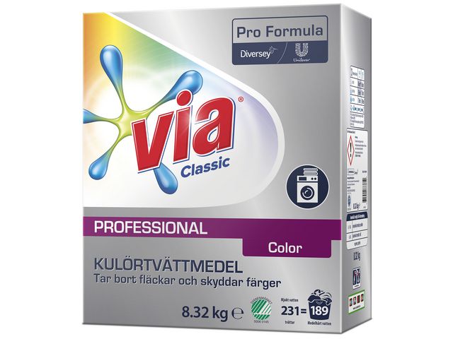 VIA Tvättmedel Pro Formula Color 8,32kg | Städ och hygien - Tvättmedel och klädvård - Tvättmedel | Kontorsexperten