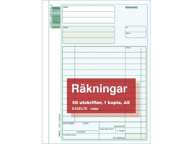 Esselte Blankett Räkningar A5 2x50 blad | Kontorsmaterial - Blanketter och bokföring - Blanketter | Kontorsexperten