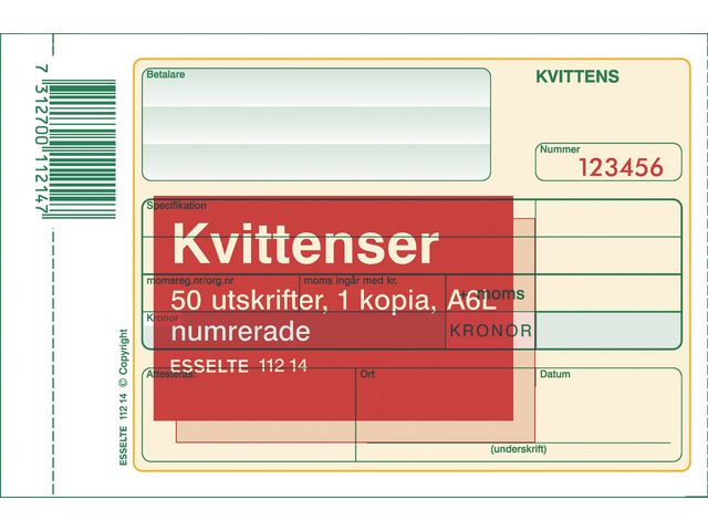 Esselte Blankett kvittens numrerad A6L 2x50 blad | Kontorsmaterial - Blanketter och bokföring - Blanketter | Kontorsexperten