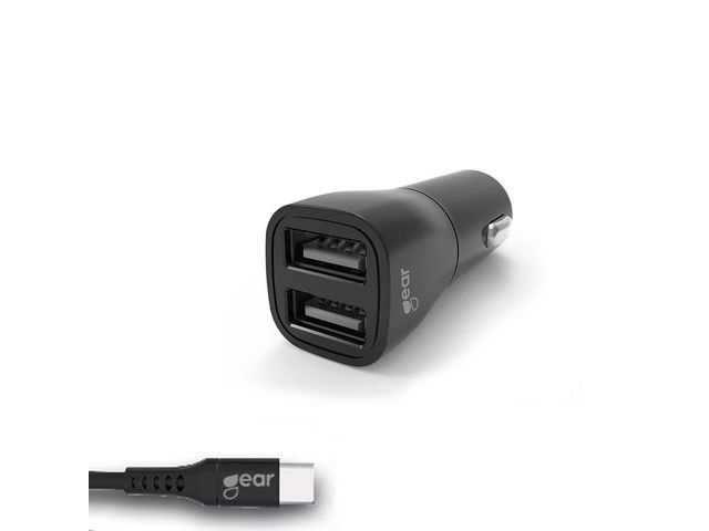 GEAR BY CARL DOUGLAS Laddare Bil 2xUSB 3.4A USB-C 2.0 1m | Datorprodukter - Surfplattor och smartphones - Laddare - Bil | Kontorsexperten