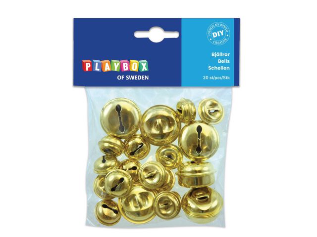 PLAYBOX Mässingsbjällror, ögla, runda, 20mm, 30mm, guld 20/fp
